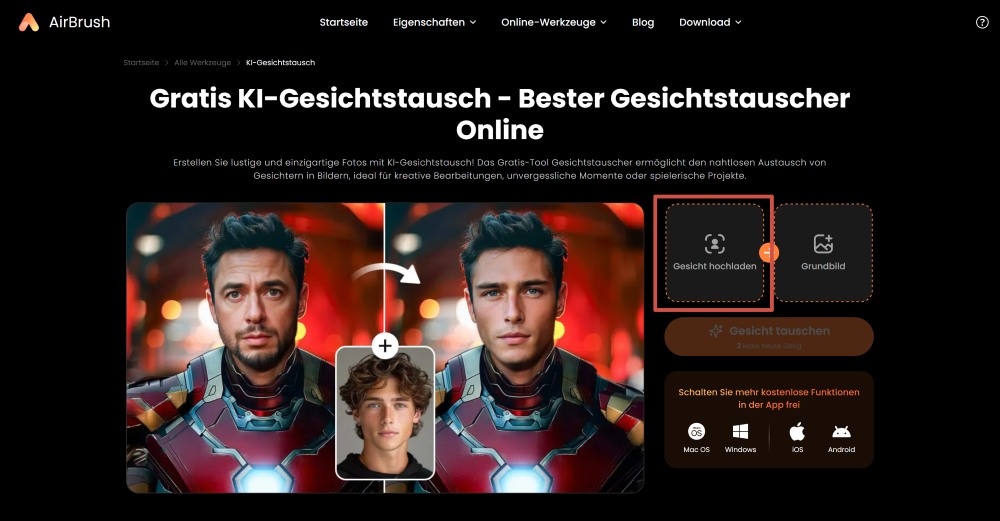 AirBrush Web Screenshot GE - Face Swap upload photo
