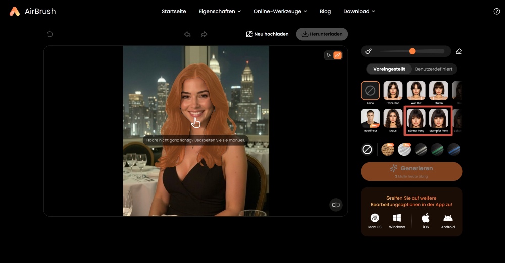 AirBrush Web Screenshot GE - ai hairstyle bangs filter