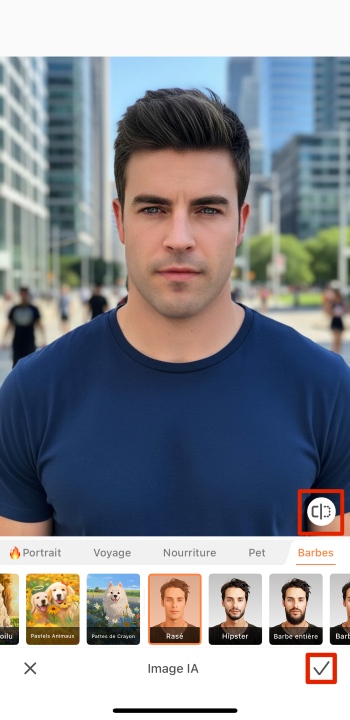 AirBrush App Screenshot FR - beardless filter before after results tick