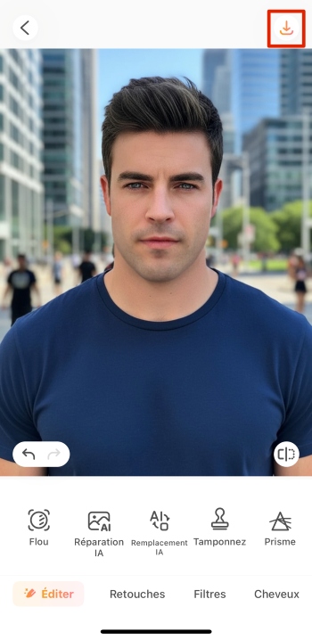 AirBrush App Screenshot FR - beardless filter result save