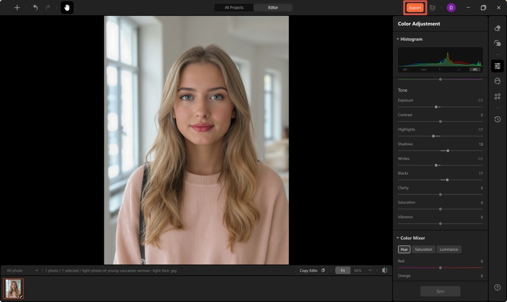 AirBrush Studio Screenshot EN - darken a photo result export