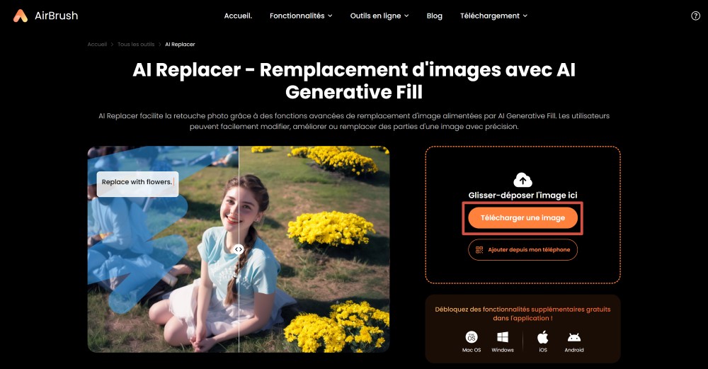 AirBrush Web Screenshot FR - beardless filter ai replacer upload image