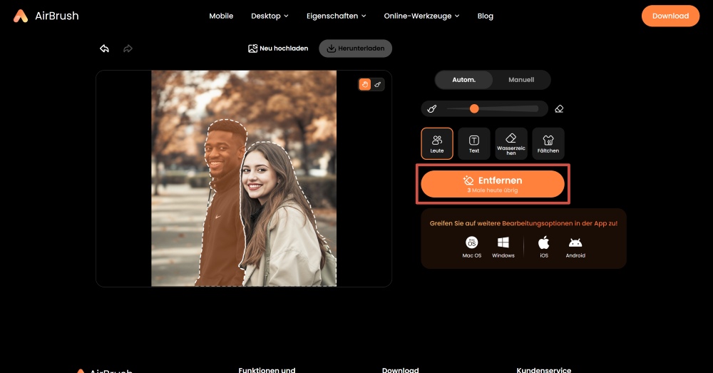 AirBrush Web Screenshot GE - remove people from photos AI Object Remover remove