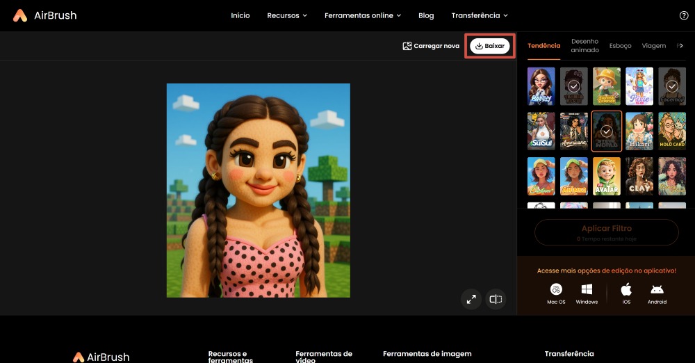 AirBrush Web Screenshot PT - avatar ai filters download the result