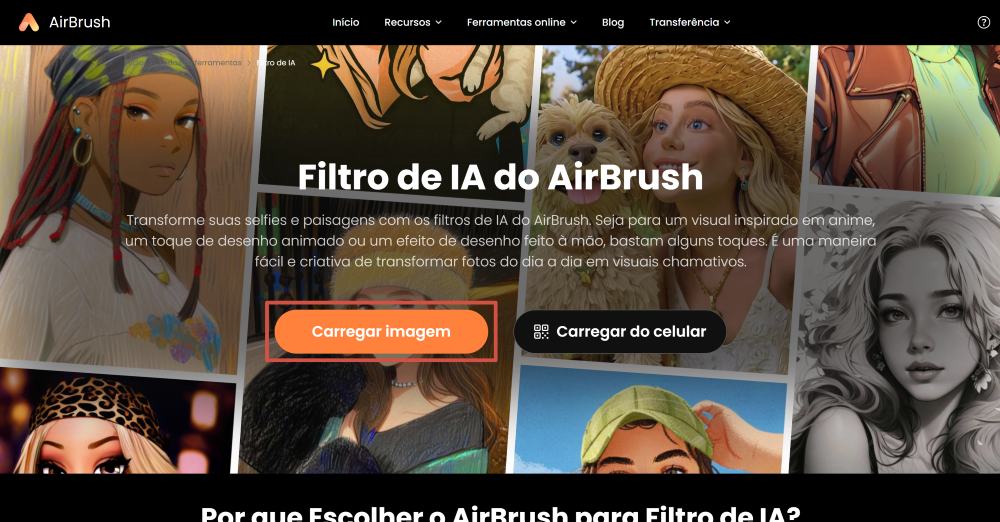 AirBrush Web Screenshot PT - avatar ai filters upload image