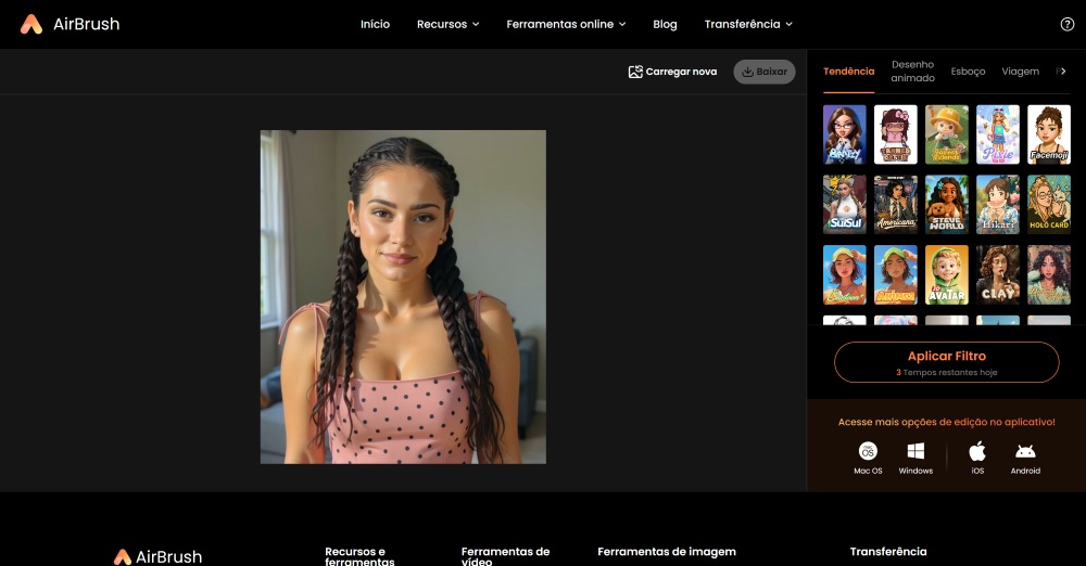AirBrush Web Screenshot PT - avatar ai filters uploaded image