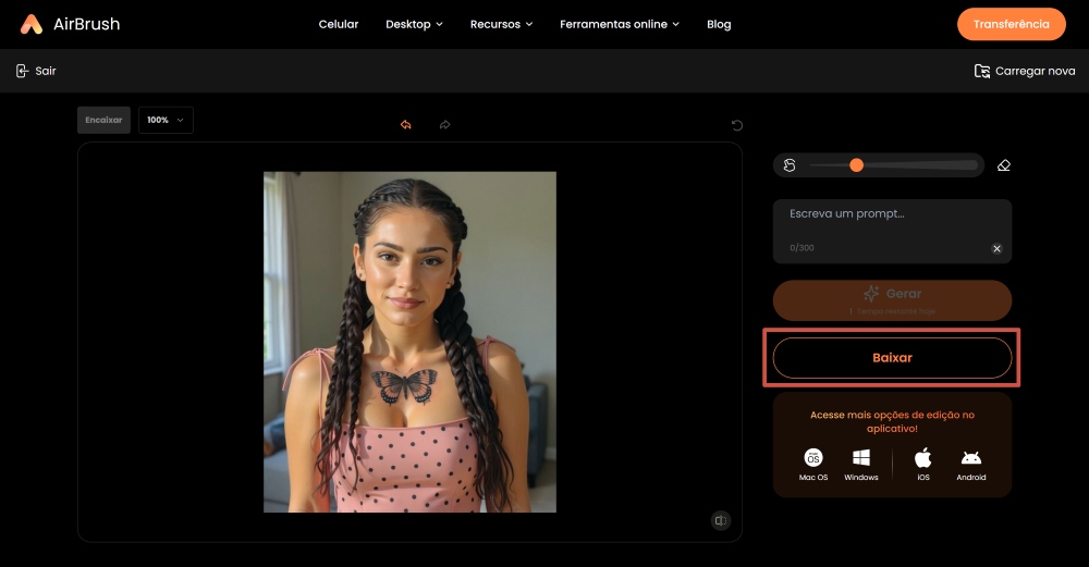 AirBrush Web Screenshot PT - tattoo ai replace download the result