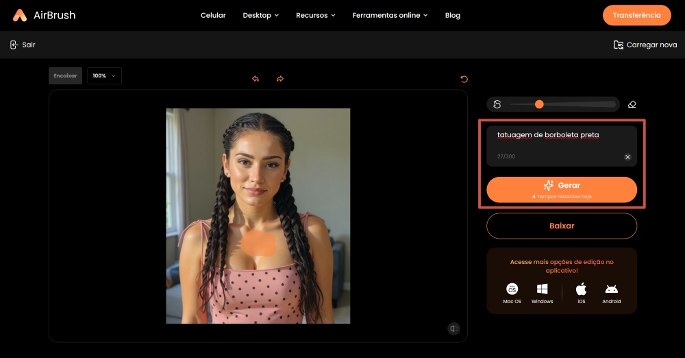 AirBrush Web Screenshot PT - tattoo ai replace prompt generate