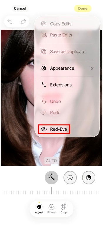 Photos IOS App Screenshot EN - remove red eyes red-eye