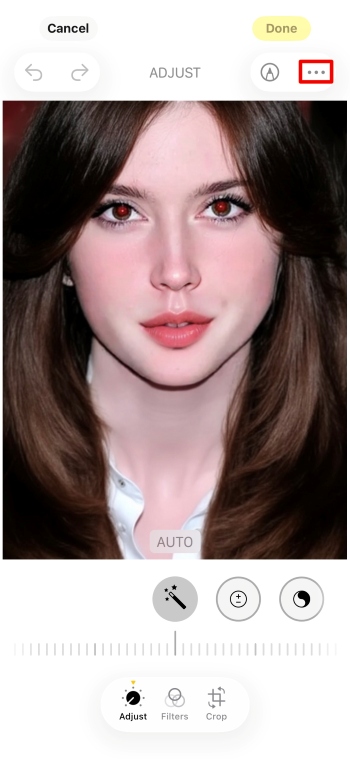 Photos IOS App Screenshot EN - remove red eyes three dots