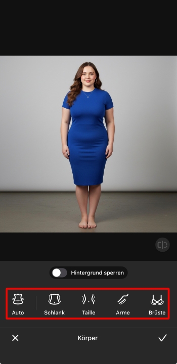 AirBrush App Screenshot GE - body editing retouch body menu area