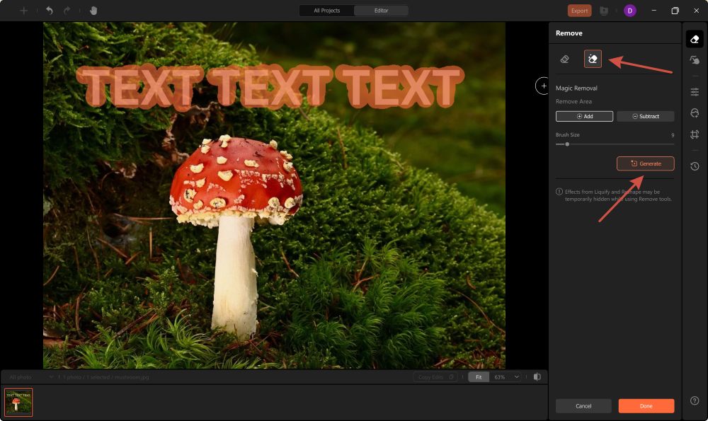 AirBrush Studio Screenshot EN - delete text Magic Removal generate