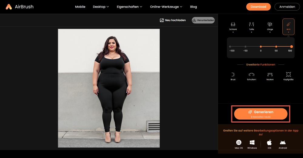 AirBrush Web Screenshot GE - body editor generate