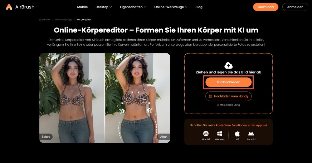 AirBrush Web Screenshot GE - body editor upload image