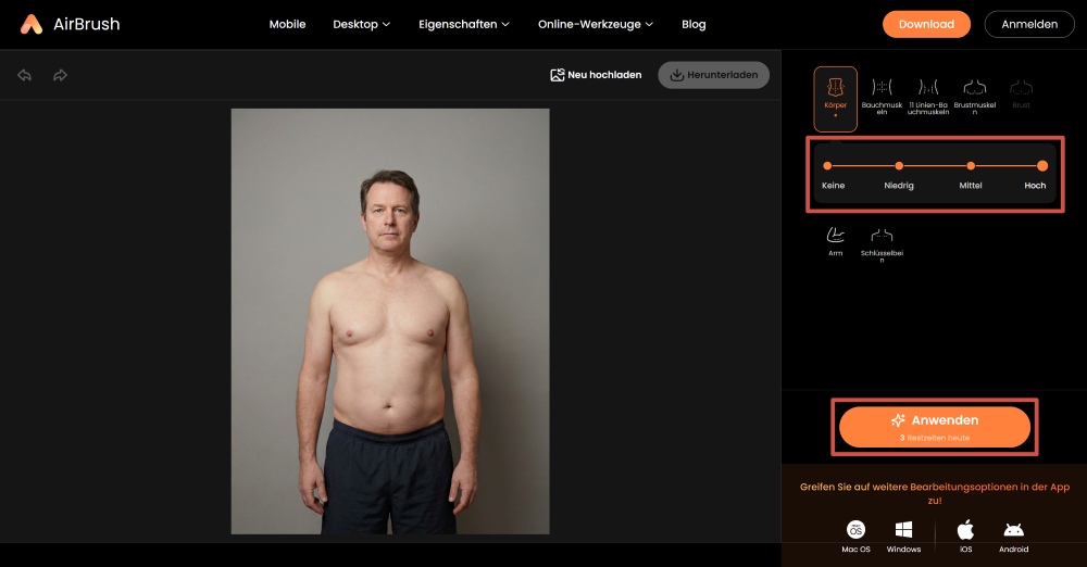 AirBrush Web Screenshot GE - muscle generator apply