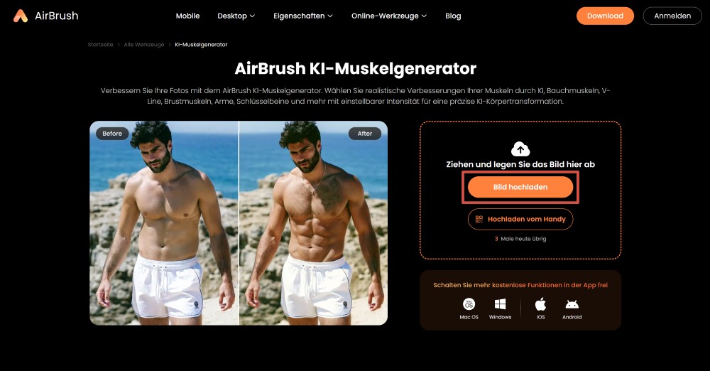 AirBrush Web Screenshot GE - muscle generator upload image