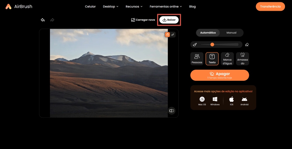 AirBrush Web Screenshot PT - AI Object Remover delete text result download