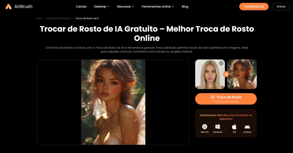 AirBrush Web Screenshot PT - face swap uploaded images