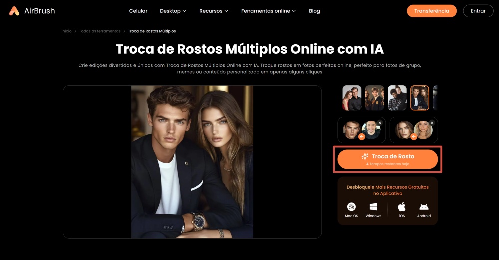 AirBrush Web Screenshot PT - multiple face swap upload images face swap
