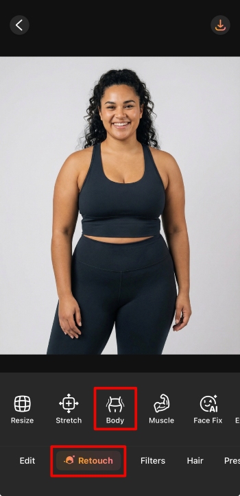 AirBrush App Screenshot EN - body editor retouch body