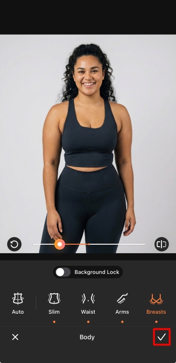 AirBrush App Screenshot EN - body editor tick