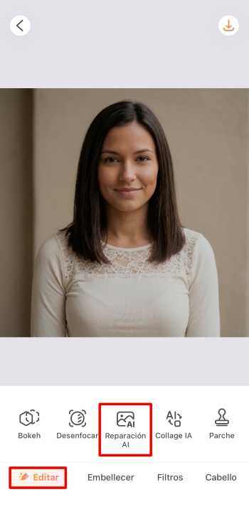 AirBrush App Screenshot ES - lighten a photo ai reparation