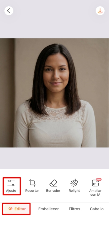 AirBrush App Screenshot ES - lighten a photo edit adjust