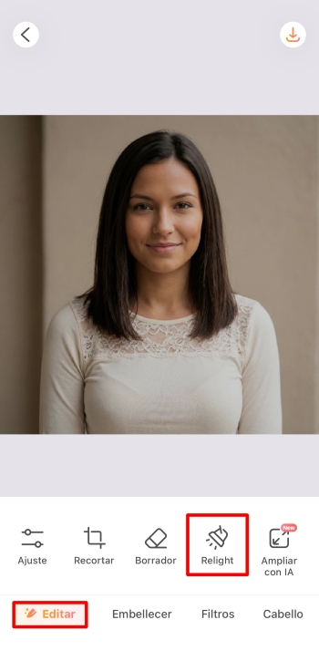 AirBrush App Screenshot ES - lighten a photo edit relight