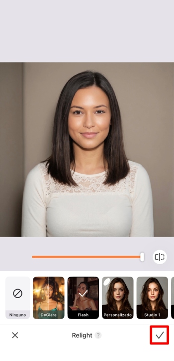 AirBrush App Screenshot ES - lighten a photo result tick