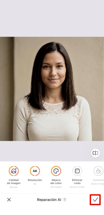 AirBrush App Screenshot ES - lighten a photo save the result