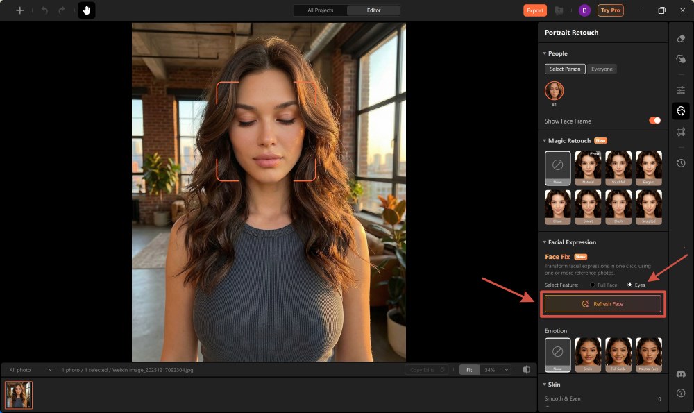 AirBrush Studio Screenshot EN - open eyes face fix eyes