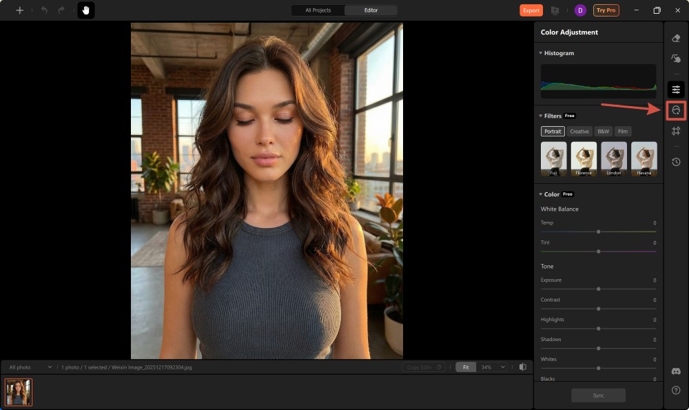 AirBrush Studio Screenshot EN - open eyes portrait retouch