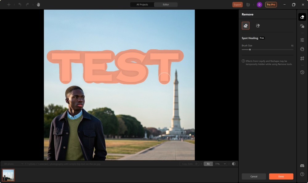 AirBrush Studio Screenshot EN - remove text brush over the text