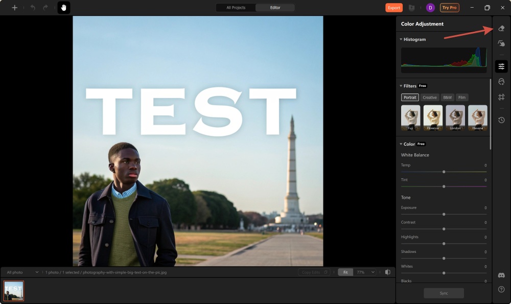 AirBrush Studio Screenshot EN - remove text eraser tool