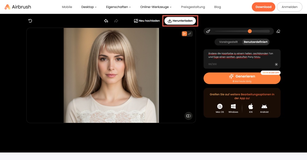 AirBrush Web Screenshot DE - change the hairstyle custom download