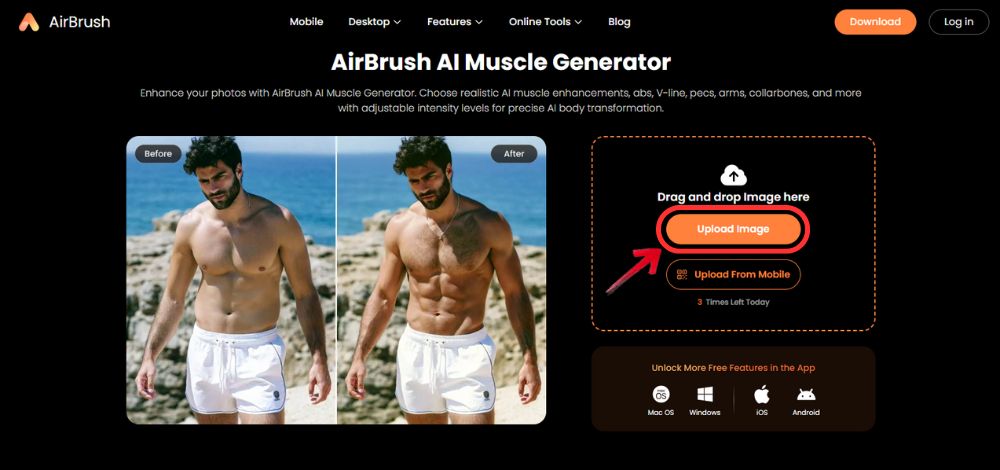 AirBrush Web Screenshot EN - Why Do I Look Fat in Pictures AI Muscle Generator - 02