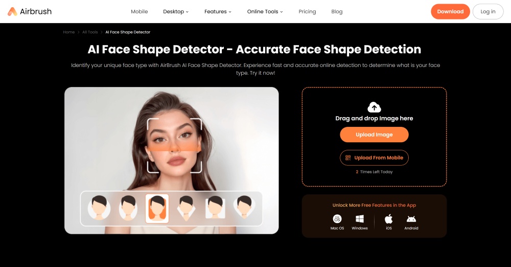 AirBrush Web Screenshot EN - face shape detector main page