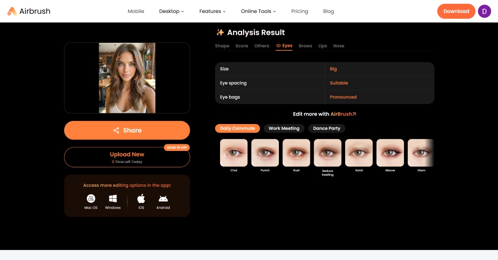 AirBrush Web Screenshot EN - pretty scale eyes analysis result