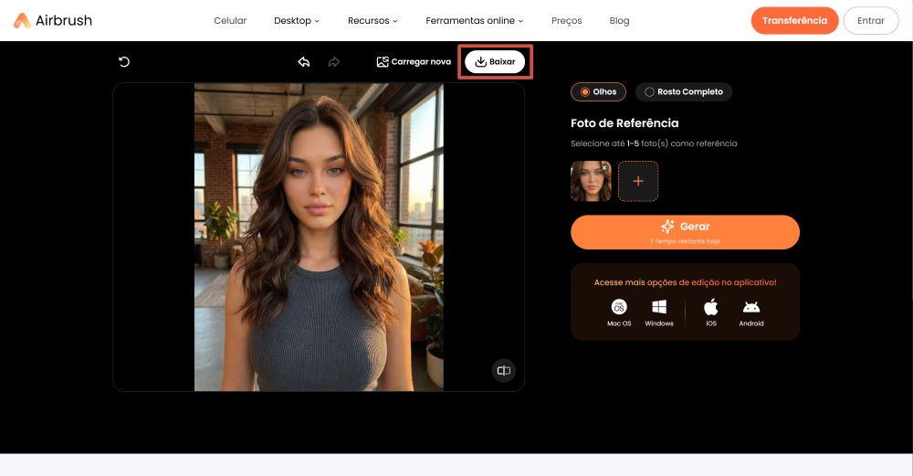 AirBrush Web Screenshot PT - open eyes download the result
