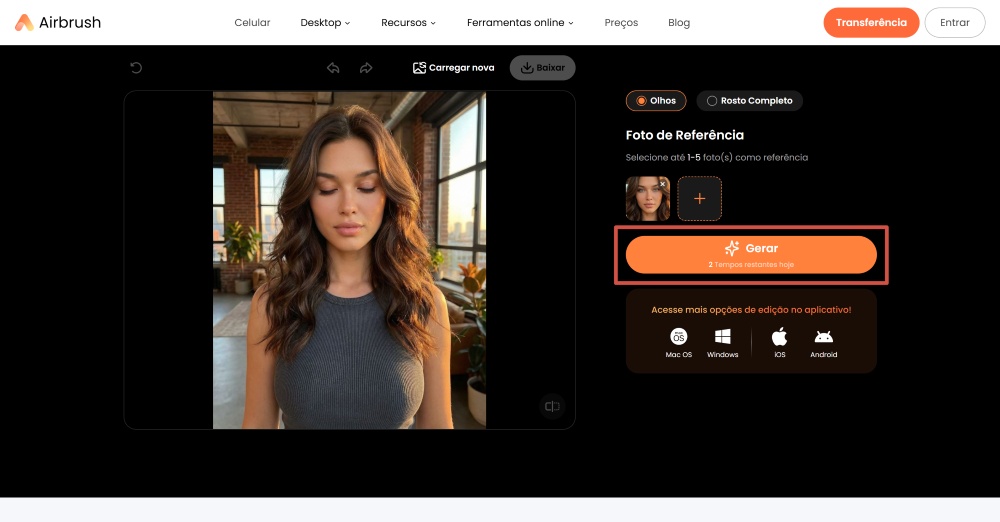 AirBrush Web Screenshot PT - open eyes generate