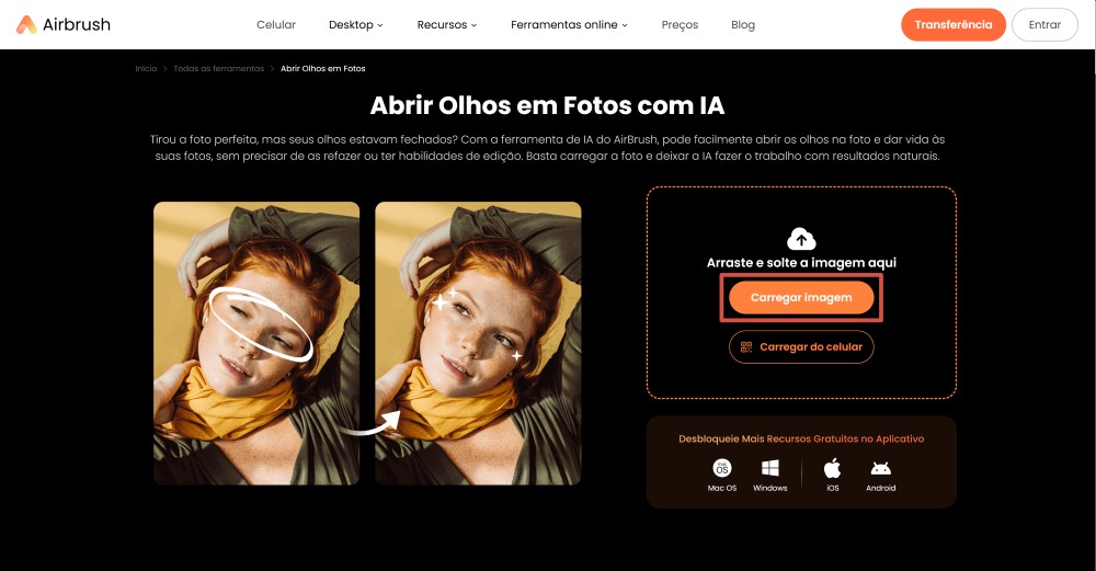 AirBrush Web Screenshot PT - open eyes upload image