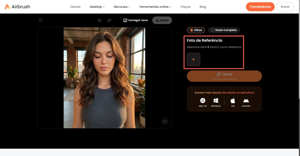 AirBrush Web Screenshot PT - open eyes upload reference images