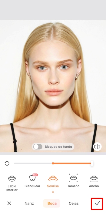 AirBrush App Screenshot ES - add smile retouch face smile tick