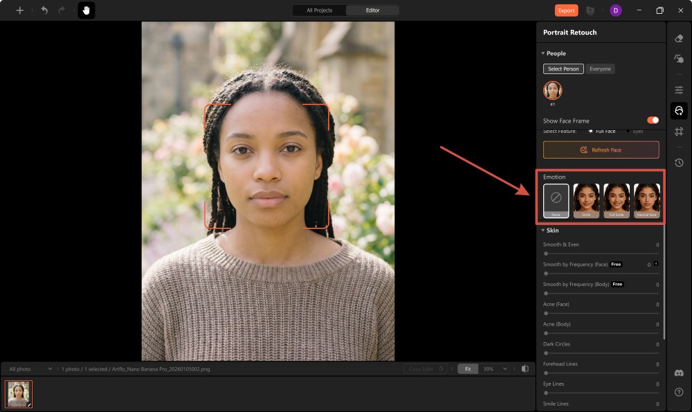 AirBrush Studio Screenshot EN - add smile emotion