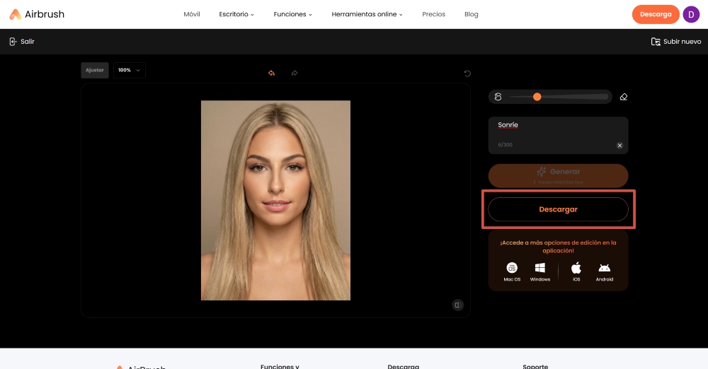 AirBrush Web Screenshot ES - add smile ai replacer download