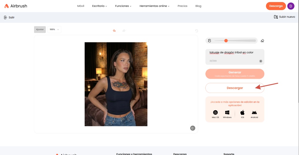 Airbrush Web Screenshot ES - tattoo generator ai replace result