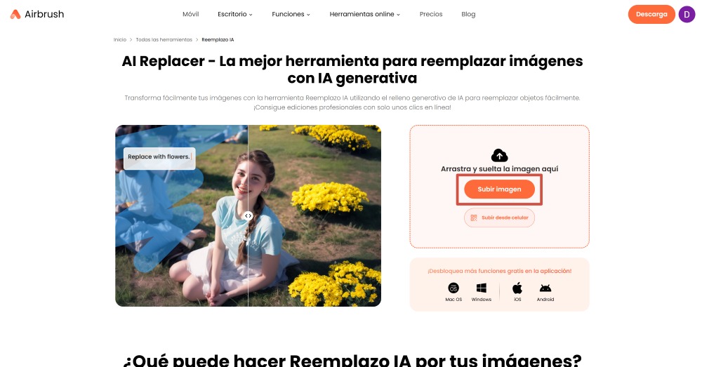 Airbrush Web Screenshot ES - tattoo generator ai replace upload image
