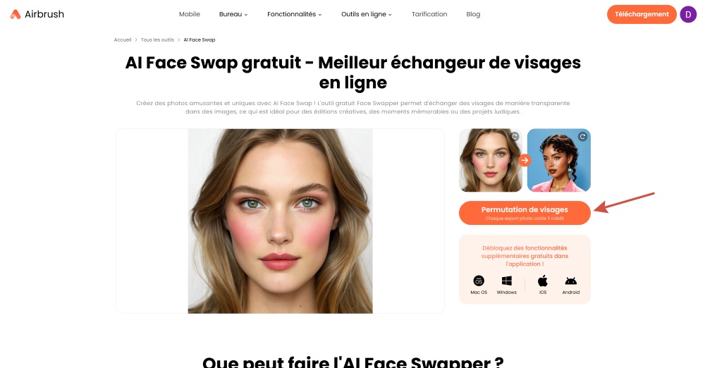 Airbrush Web Screenshot FR - ai face swap apply