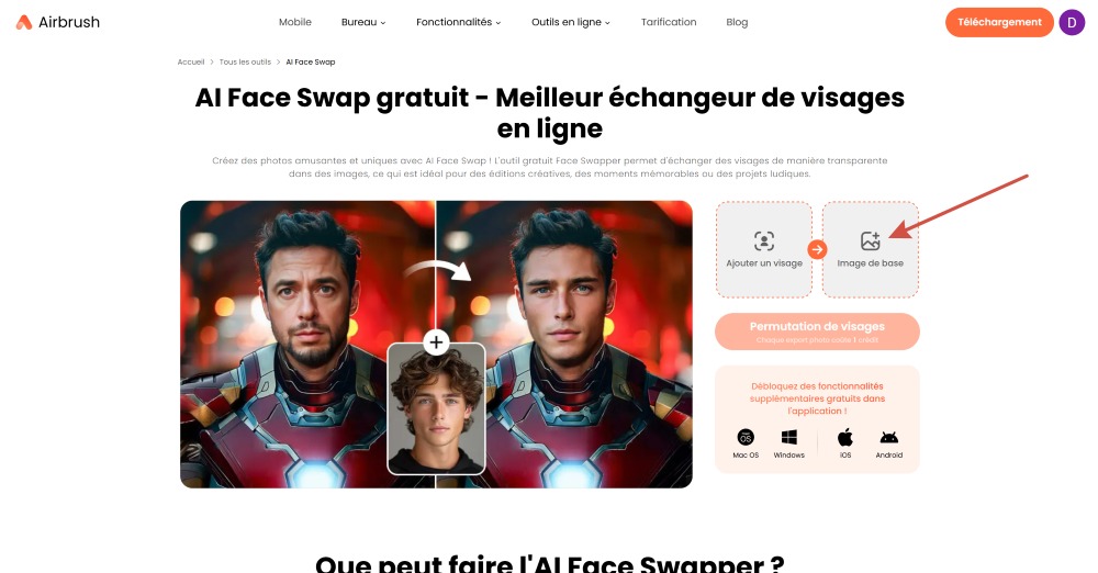 Airbrush Web Screenshot FR - ai face swap choose base image