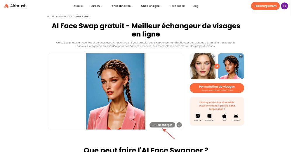 Airbrush Web Screenshot FR - ai face swap download